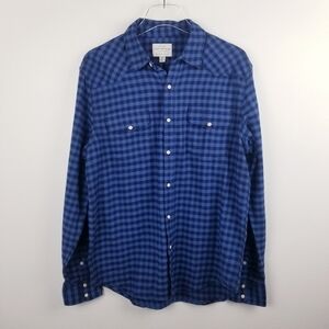 Lucky Brand Saturday Stretch Blue Checkered Flannel Snap Front Shirt NWT